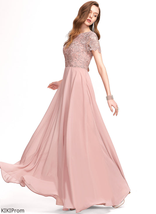 Floor-Length Chiffon Lace Zoe Prom Dresses Scoop A-Line