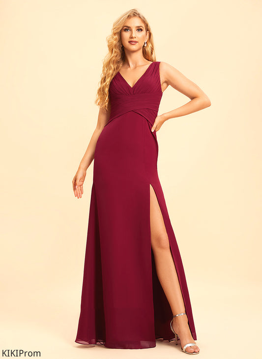 Silhouette Embellishment V-neck Length Trumpet/Mermaid SplitFront Floor-Length Fabric Neckline Aliyah Bridesmaid Dresses