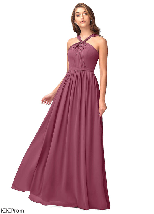 Eva Natural Waist A-Line/Princess Sleeveless Floor Length V-Neck Bridesmaid Dresses