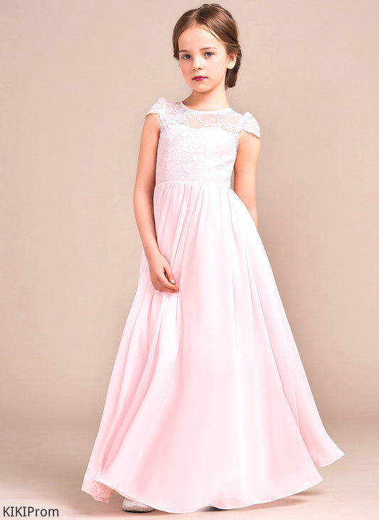 Girl Sleeveless A-Line/Princess Neck Flower Eileen Chiffon/Lace Dress - Scoop Flower Girl Dresses Floor-length