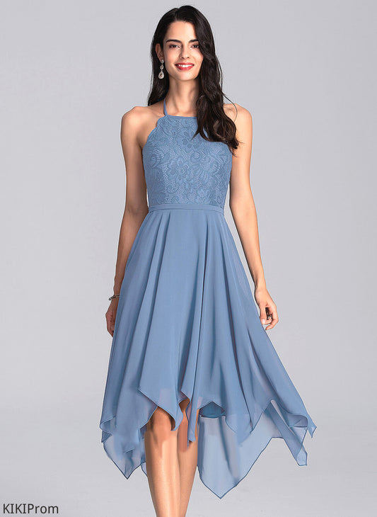 With Homecoming Dresses Halter Chiffon Yasmine A-Line Asymmetrical Lace Dress Homecoming