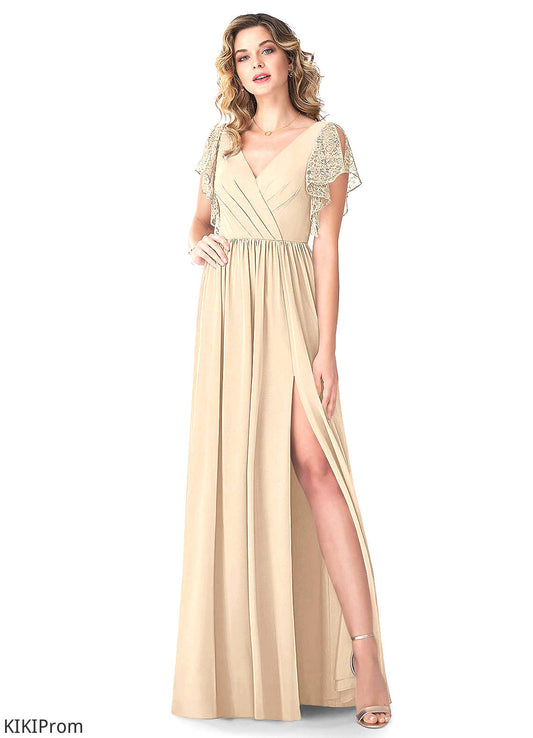 Hanna Spaghetti Staps Natural Waist Floor Length Off The Shoulder A-Line/Princess Sleeveless Bridesmaid Dresses