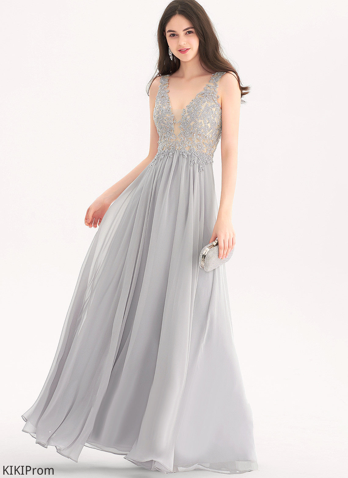 With Prom Dresses V-neck Rhinestone Chiffon Marisol Lace Floor-Length A-Line