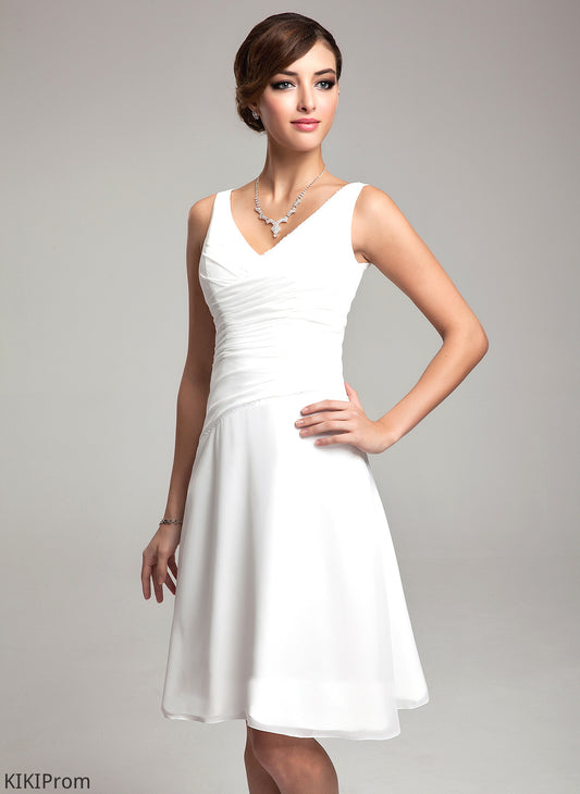Ruffle Embellishment Fabric V-neck Knee-Length Beading Length Silhouette A-Line Neckline Sequins Kelsie Bridesmaid Dresses
