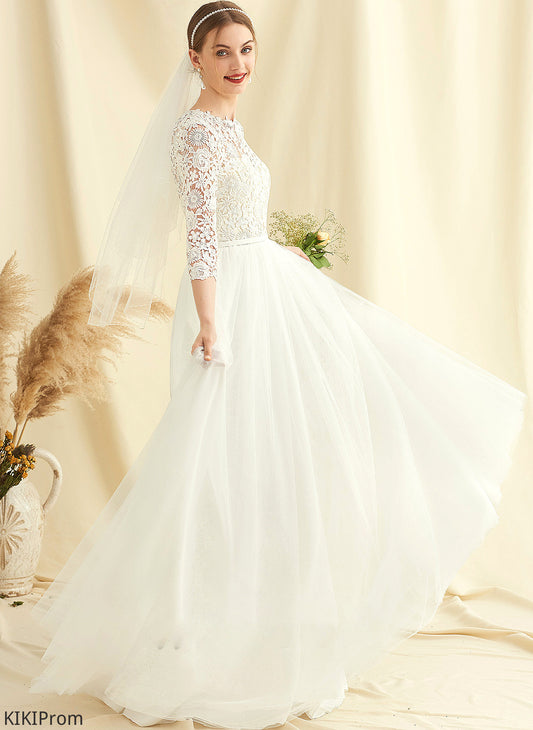 A-Line Lace Dress Scoop Tulle Train Wedding Shania Wedding Dresses Neck Sweep