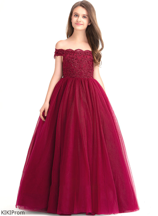 Beading Sequins Tulle Off-the-Shoulder With Ball-Gown/Princess Lace Deborah Junior Bridesmaid Dresses Floor-Length