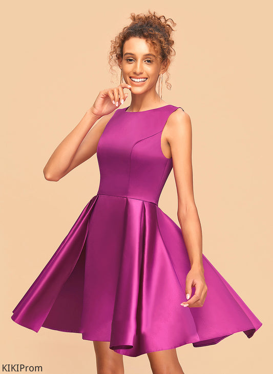 Neck Short/Mini Homecoming Dresses Scoop Dress Kaylee Satin A-Line Homecoming