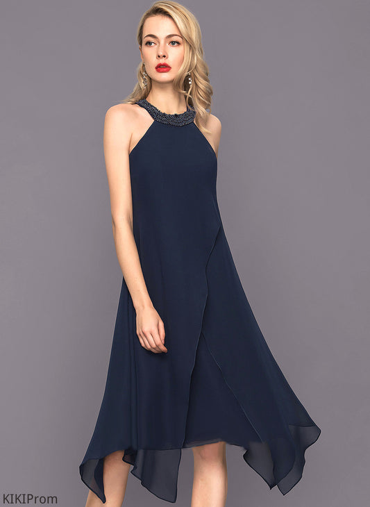 Cocktail Dresses With Chiffon Dress Cocktail Beading Asymmetrical Scoop Sadie Neck A-Line