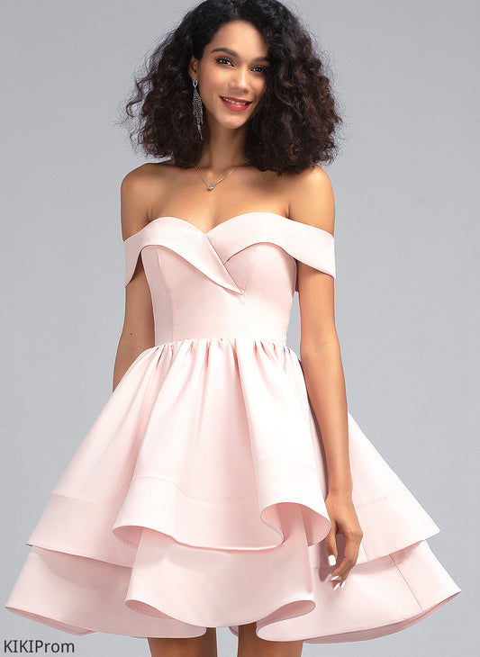 With Crepe Ruffles Short/Mini A-Line Cascading Homecoming Dresses Dress Homecoming Kamryn Stretch Off-the-Shoulder