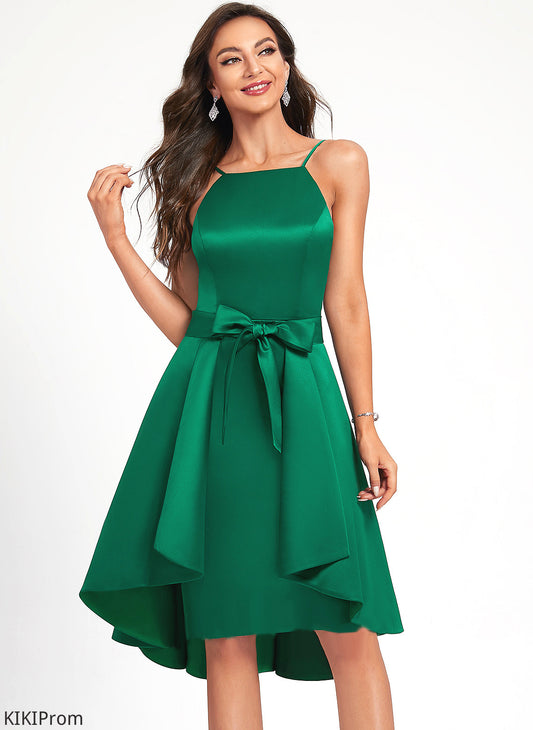 Bow(s) With A-Line Dress Cocktail Neckline Cocktail Dresses Amari Satin Ruffle Knee-Length Square
