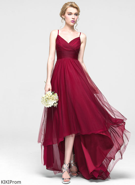 A-Line Length Ruffle Fabric V-neck Embellishment Asymmetrical Neckline Silhouette Tiana Bridesmaid Dresses