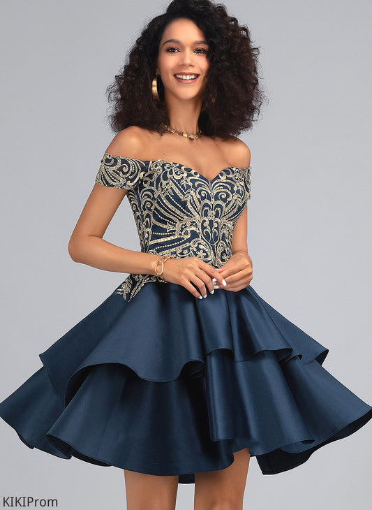Short/Mini Sanai Dress Homecoming Satin Homecoming Dresses A-Line Off-the-Shoulder With Lace