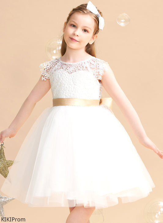 sash) Scoop Neck Kamryn (Undetachable Dress Sleeves Sash/Bow(s) Flower Girl Dresses With - Tulle/Lace A-Line Flower Short Knee-length Girl