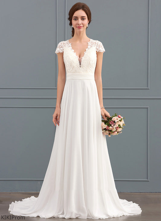 Dress With A-Line Wedding Chiffon Train Sweep V-neck Yasmine Ruffle Wedding Dresses