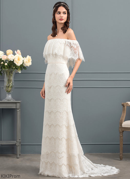 Train Wedding With Dress Off-the-Shoulder Sweep Lace Caroline Bow(s) Wedding Dresses Trumpet/Mermaid