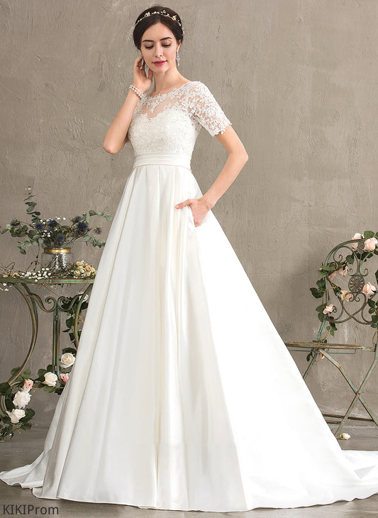 Court Neck Wedding Dresses Ball-Gown/Princess With Julianna Wedding Sequins Satin Scoop Train Dress Beading Pockets