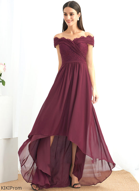 Embellishment Silhouette Neckline Lace Fabric Off-the-Shoulder Length A-Line Asymmetrical Shaylee Sleeveless Scoop Bridesmaid Dresses