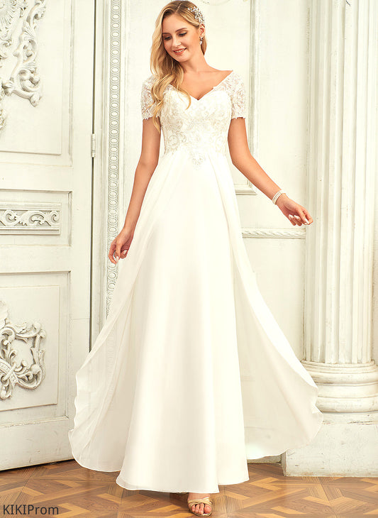 Wedding Dress With Lace A-Line Floor-Length Chiffon Erica Wedding Dresses Lace V-neck