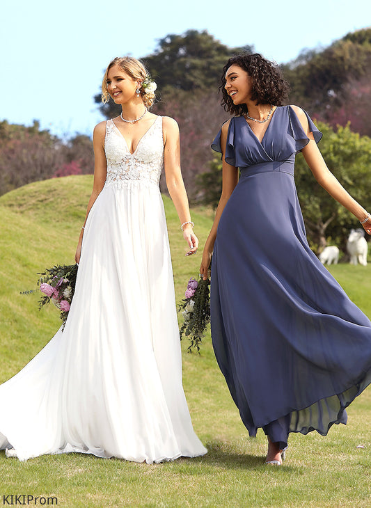 V-neck Beading With Chiffon Dress Train Trudie Wedding Dresses Wedding A-Line Sequins Court Lace