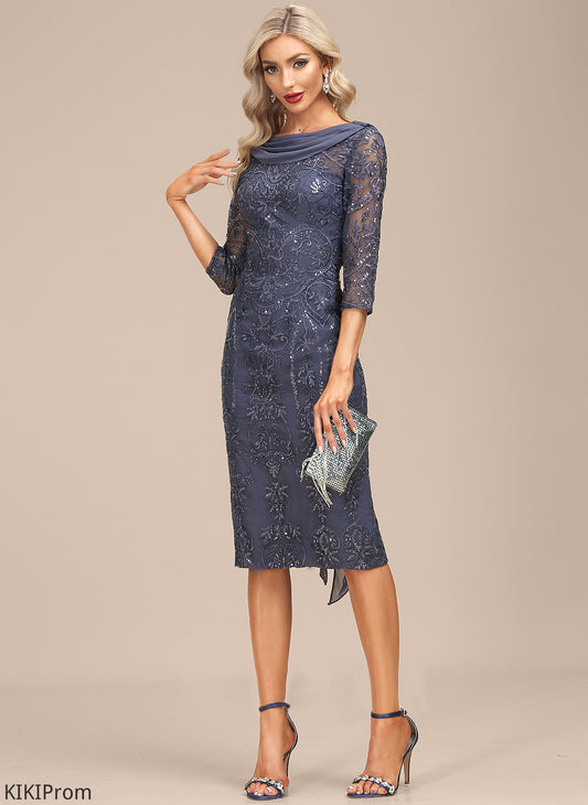 Sheath/Column With Lace Sequins Knee-Length Dress Trudie Cocktail Cocktail Dresses Scoop Neck Chiffon