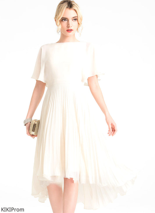 Scoop Pleated Zara Wedding Neck With Asymmetrical Dress A-Line Chiffon Wedding Dresses