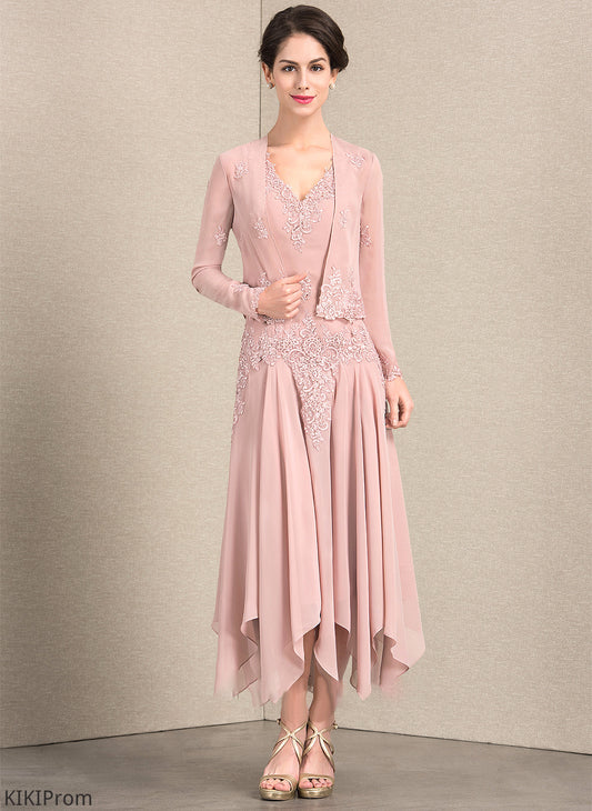 A-Line Dress Bride Ankle-Length of Mother Lace the V-neck Appliques Sequins With Mother of the Bride Dresses Hayley Chiffon