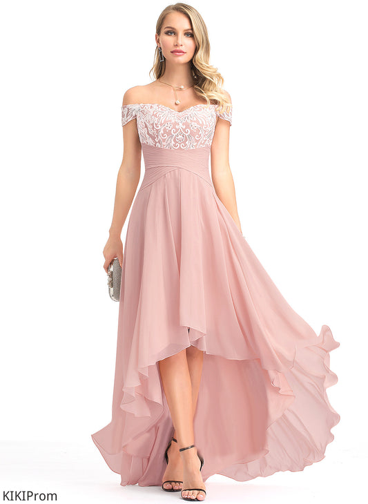 Wedding Dress Lace With A-Line Haleigh Chiffon Asymmetrical Wedding Dresses Off-the-Shoulder Pleated