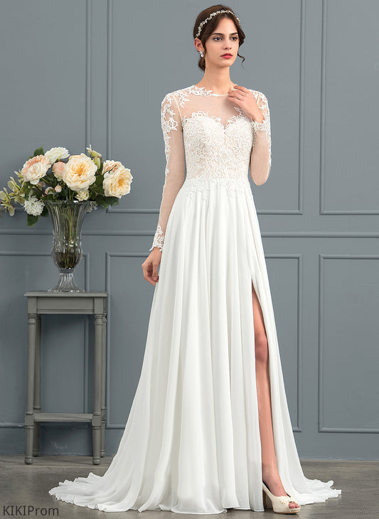 With Train Sweep Adalyn Wedding Front Appliques Lace Tulle Illusion Chiffon Wedding Dresses Dress Split A-Line