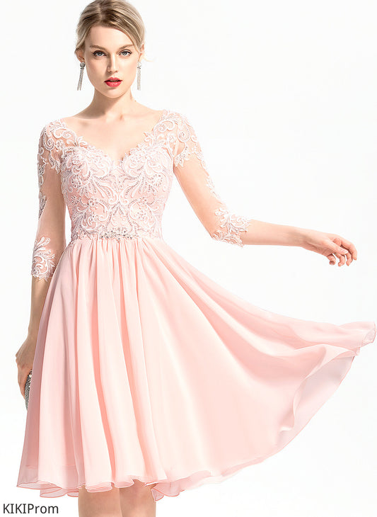 Chiffon Wedding Lace Knee-Length Wedding Dresses With A-Line Beading Gemma V-neck Dress