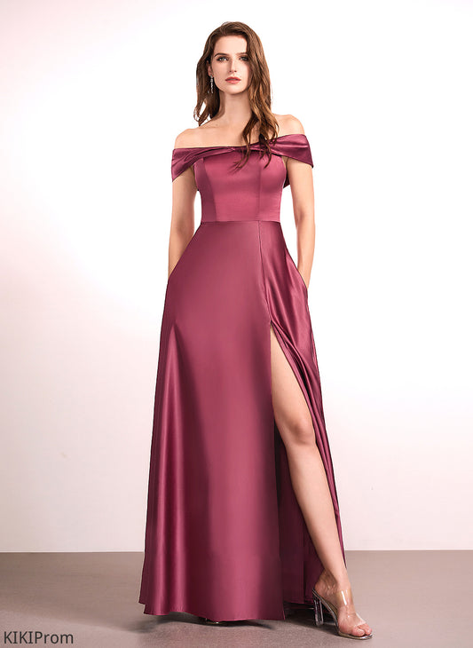 Fabric SplitFront Silhouette Off-the-Shoulder Neckline A-Line Length Embellishment Floor-Length Ali Natural Waist Floor Length Bridesmaid Dresses