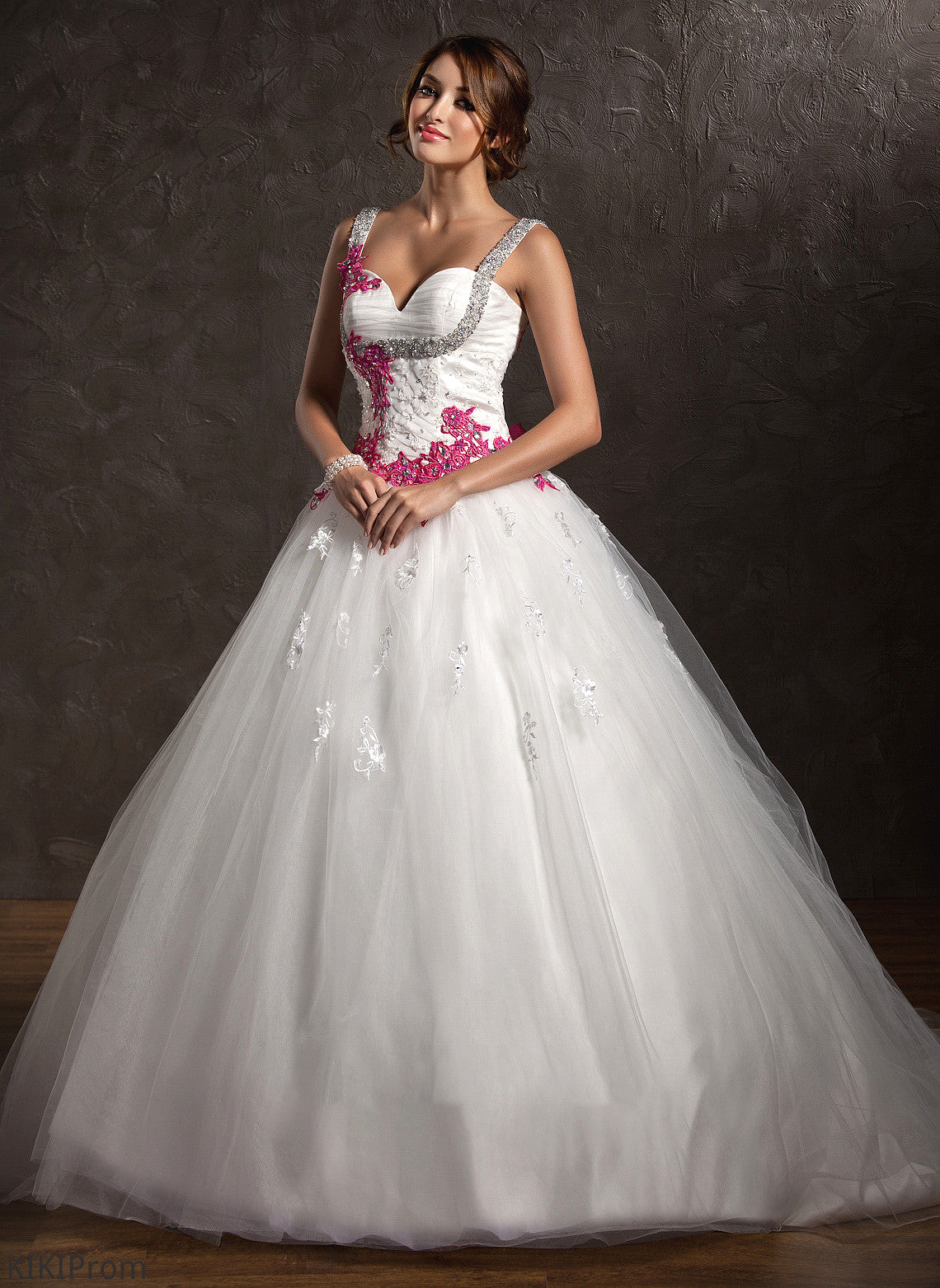 Chapel Sweetheart Bow(s) Ball-Gown/Princess Wedding Train Wedding Dresses Appliques Dress Tulle With Lauretta Lace Ruffle