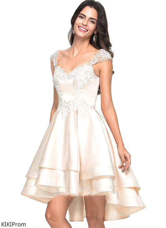 Dress Beading Cascading Ruffles Homecoming Asymmetrical With Sweetheart Lace Satin Kate Homecoming Dresses A-Line
