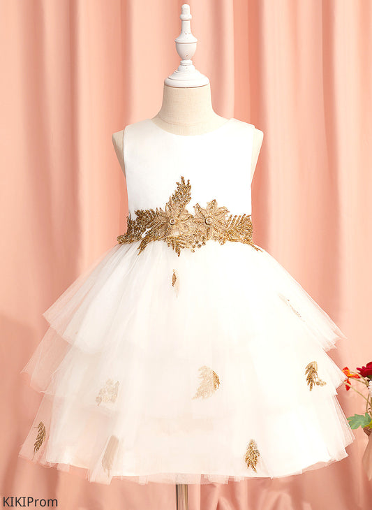 Knee-length Stephanie Lace/Beading Flower Girl Dresses Ball-Gown/Princess Scoop - Neck Tulle Flower Girl Sleeveless Dress With