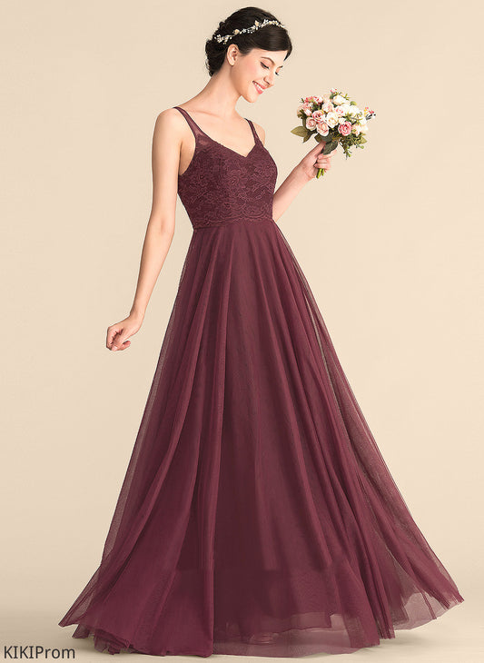 A-Line Floor-Length Tulle Length Lace Silhouette Neckline Straps V-neck Fabric Toni One Shoulder Bridesmaid Dresses