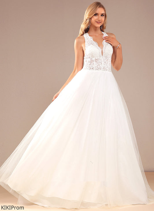 Lace Sequins V-neck Wedding Dresses Lace Court Dress With Ball-Gown/Princess Train Melody Tulle Wedding