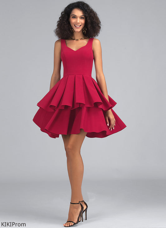 Cascading Homecoming Dresses Dress Lynn Short/Mini Ruffles With A-Line V-neck Stretch Homecoming Crepe