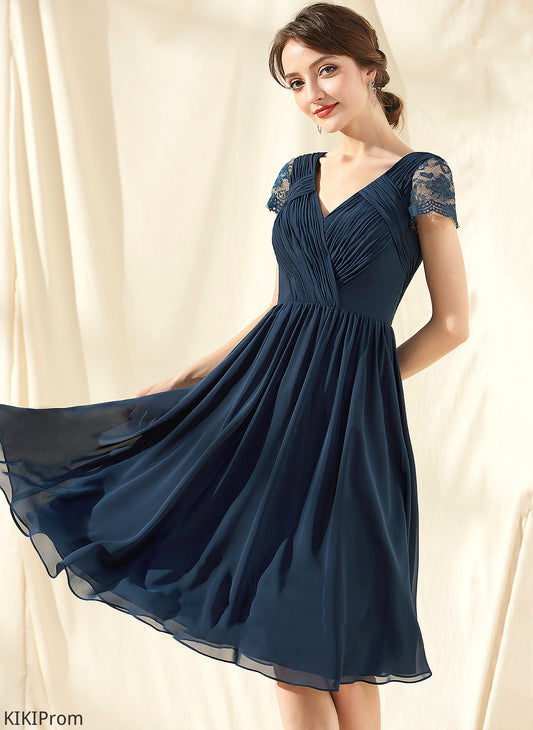 Dress With Knee-Length Homecoming A-Line Ruffle Chiffon Homecoming Dresses V-neck Baylee Lace