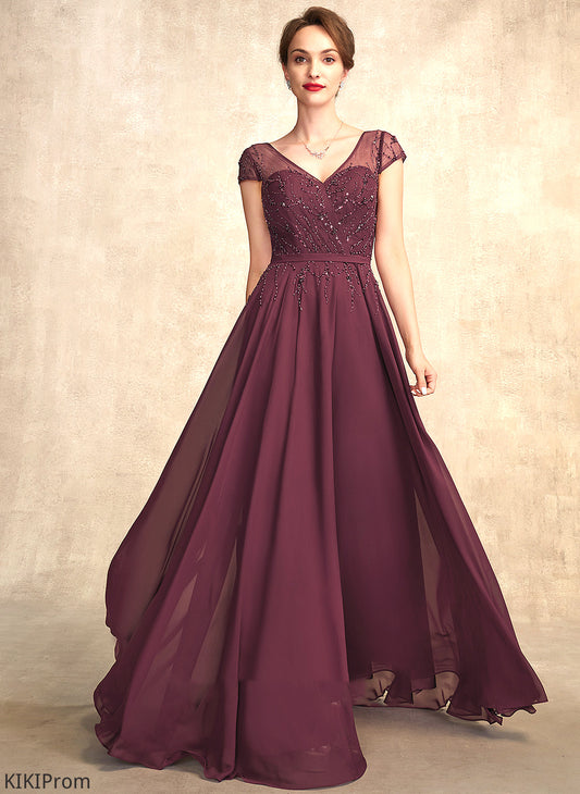 of Beading the Bride Mother of the Bride Dresses A-Line Dress V-neck Mother Sequins Chiffon Floor-Length With Sasha