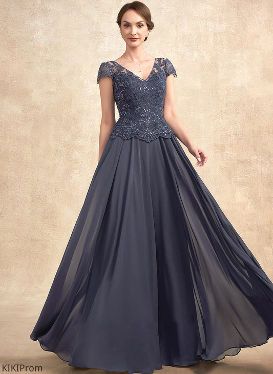 A-Line Floor-Length of Bride Mother V-neck Sequins Lace the Reina Dress Chiffon Mother of the Bride Dresses With