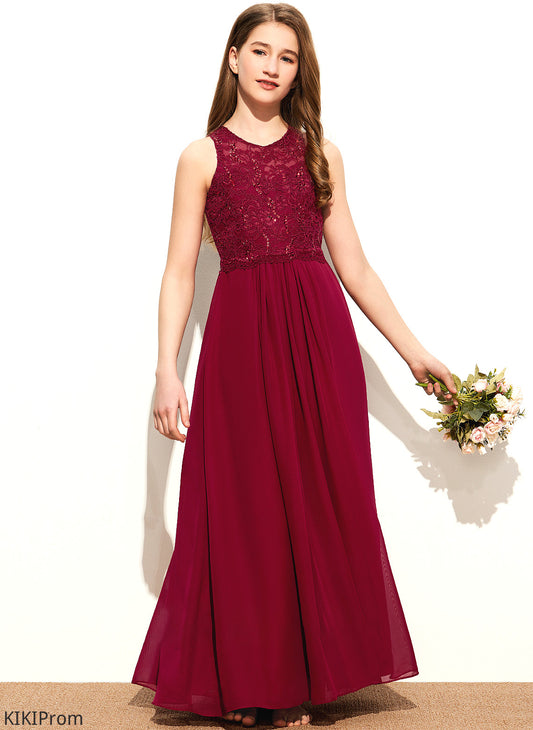 With Neck Chiffon Taniyah Junior Bridesmaid Dresses Scoop Floor-Length A-Line Sequins Lace