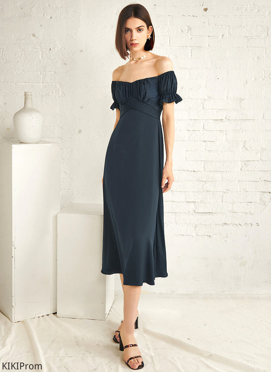Laura Blends Dress Cocktail Cocktail Dresses Tea-Length Cotton Off-the-Shoulder A-Line