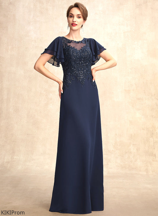 A-Line Mother Neck Dress Sequins of Scoop Lace Floor-Length Lea With Chiffon the Bride Mother of the Bride Dresses