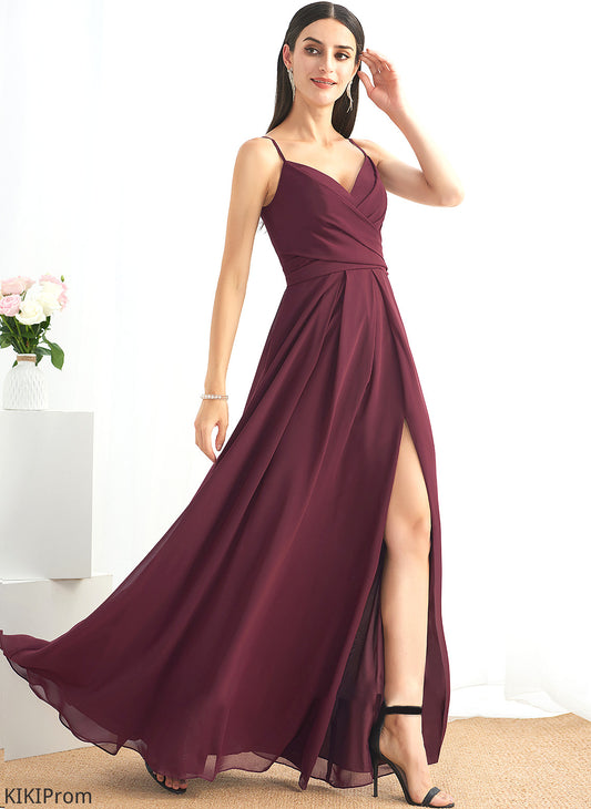 SplitFront Silhouette Fabric A-Line Floor-Length Ruffle Neckline V-neck Embellishment Length Alisha Floor Length Bridesmaid Dresses