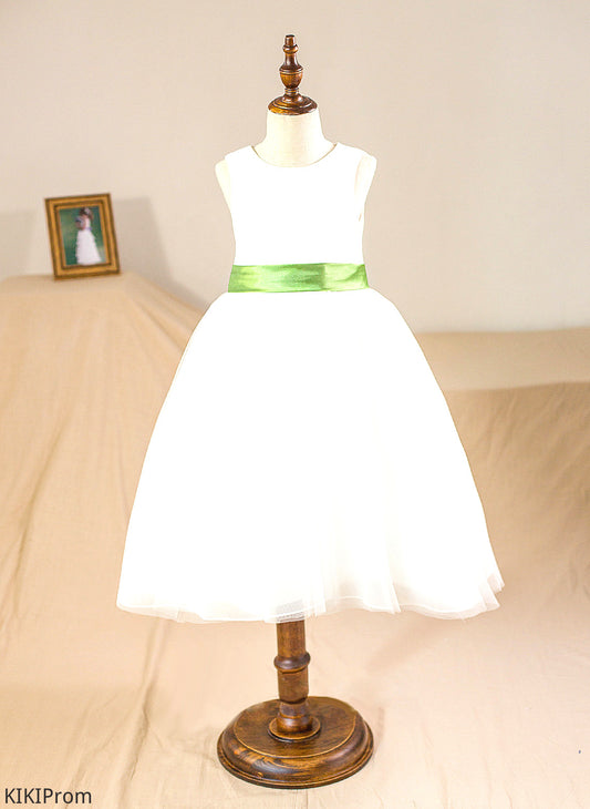 Neck Knee-length Flower Kayley Sash Ball Gown Tulle Flower Girl Dresses Girl Dress Scoop - With Sleeveless