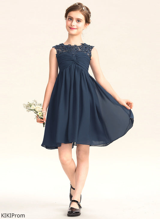 Neck Scoop With Empire Beading Chiffon Helen Lace Knee-Length Sequins Ruffle Junior Bridesmaid Dresses