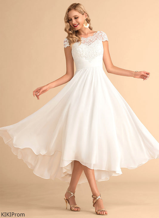 A-Line Chiffon Neck Asymmetrical Dress Wedding Scoop Wedding Dresses Adelyn