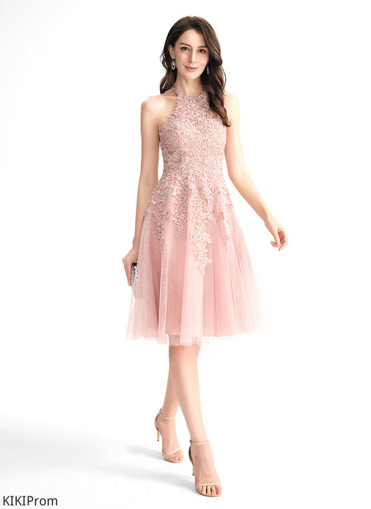 Dress Lace Knee-Length Scoop Livia With A-Line Tulle Neck Homecoming Homecoming Dresses