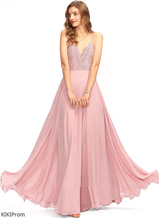 Length V-neck Straps Lace Silhouette Neckline A-Line Fabric Floor-Length Ariana Bridesmaid Dresses