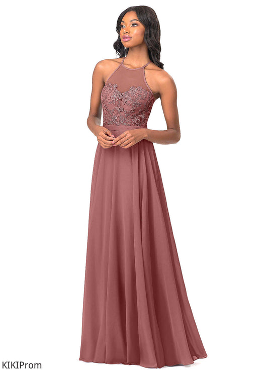 Zoe A-Line/Princess Sleeveless Halter Natural Waist Floor Length Bridesmaid Dresses
