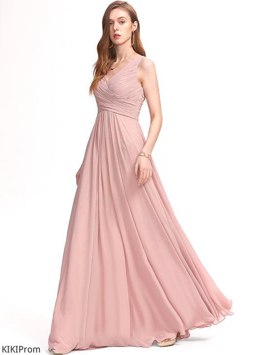 Embellishment Length Floor-Length Pleated Silhouette Neckline A-Line Fabric V-neck Giselle Bridesmaid Dresses